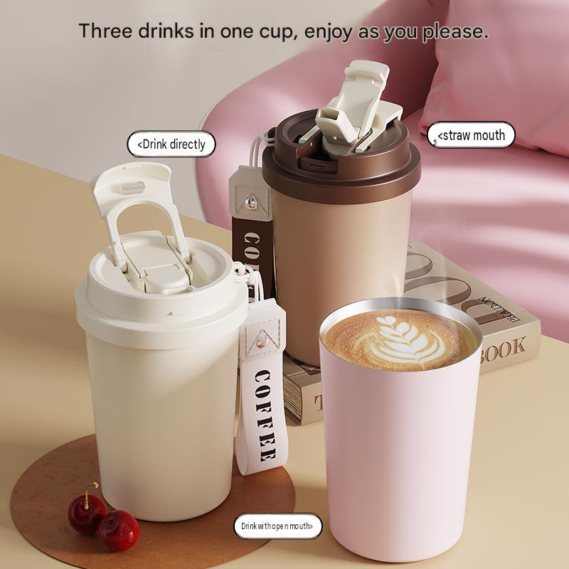 高顏值316不銹鋼保溫咖啡杯 400ml|一杯三飲+便攜提繩 - Image 8