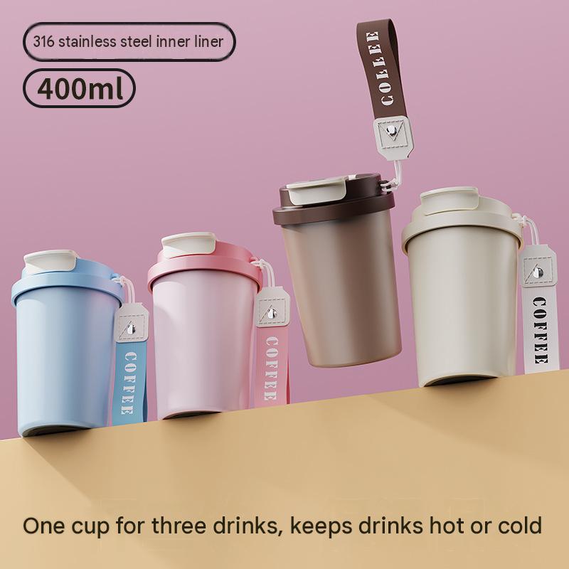 高顏值316不銹鋼保溫咖啡杯 400ml|一杯三飲+便攜提繩 - Image 9
