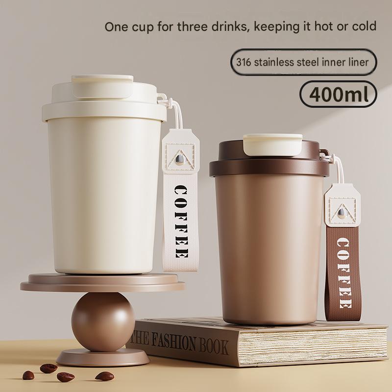 高顏值316不銹鋼保溫咖啡杯 400ml|一杯三飲+便攜提繩 - Image 10