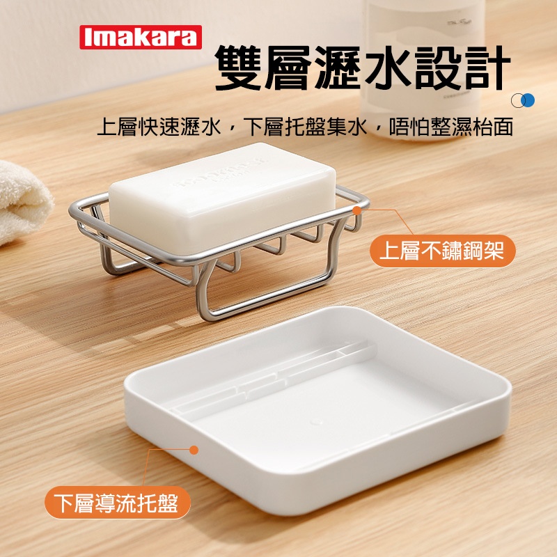 Imakara 不銹鋼肥皂架 雙層瀝水設計|乾濕分離 避免肥皂泡軟 - Image 4