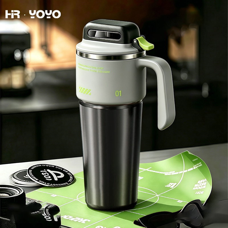 HR·YOYO 1000ml賽博風保溫杯 SUS304不銹鋼內膽|一鍵開蓋 運動辦公適用 - Image 2