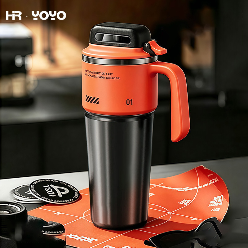 HR·YOYO 1000ml賽博風保溫杯 SUS304不銹鋼內膽|一鍵開蓋 運動辦公適用 - Image 3