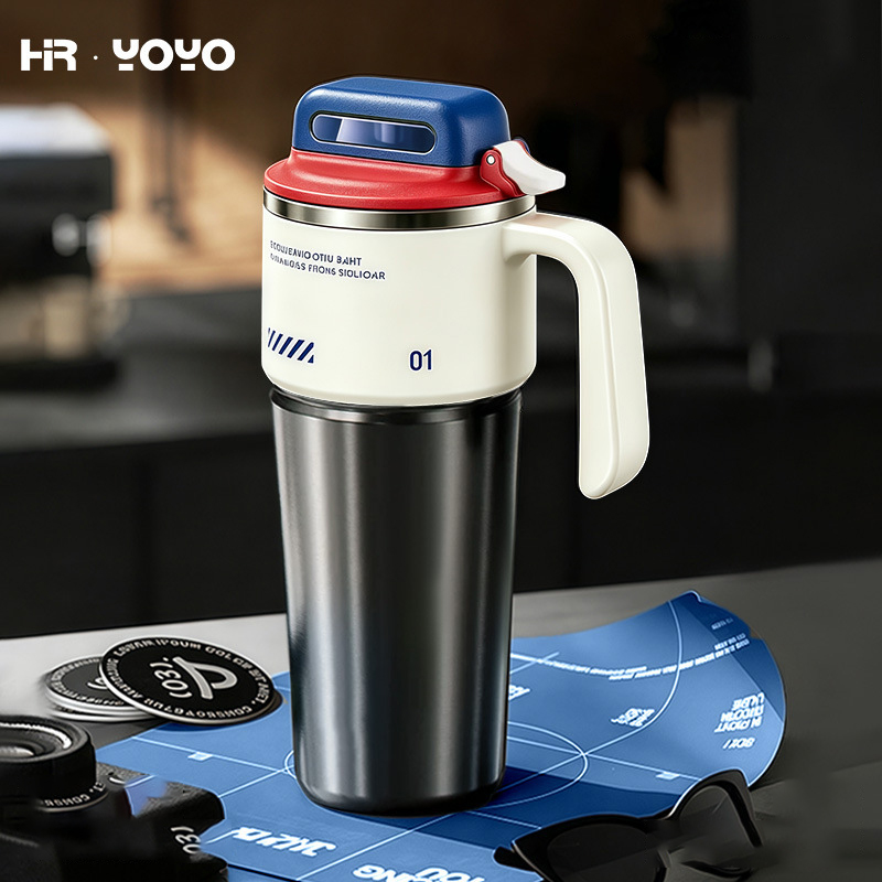 HR·YOYO 1000ml賽博風保溫杯 SUS304不銹鋼內膽|一鍵開蓋 運動辦公適用 - Image 4