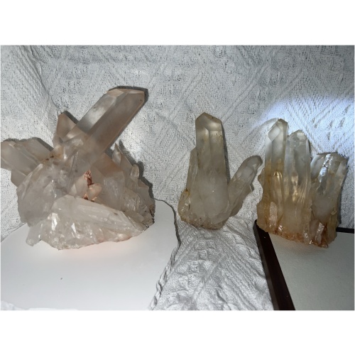 天然白水晶簇 (黃皮/粉皮礦)