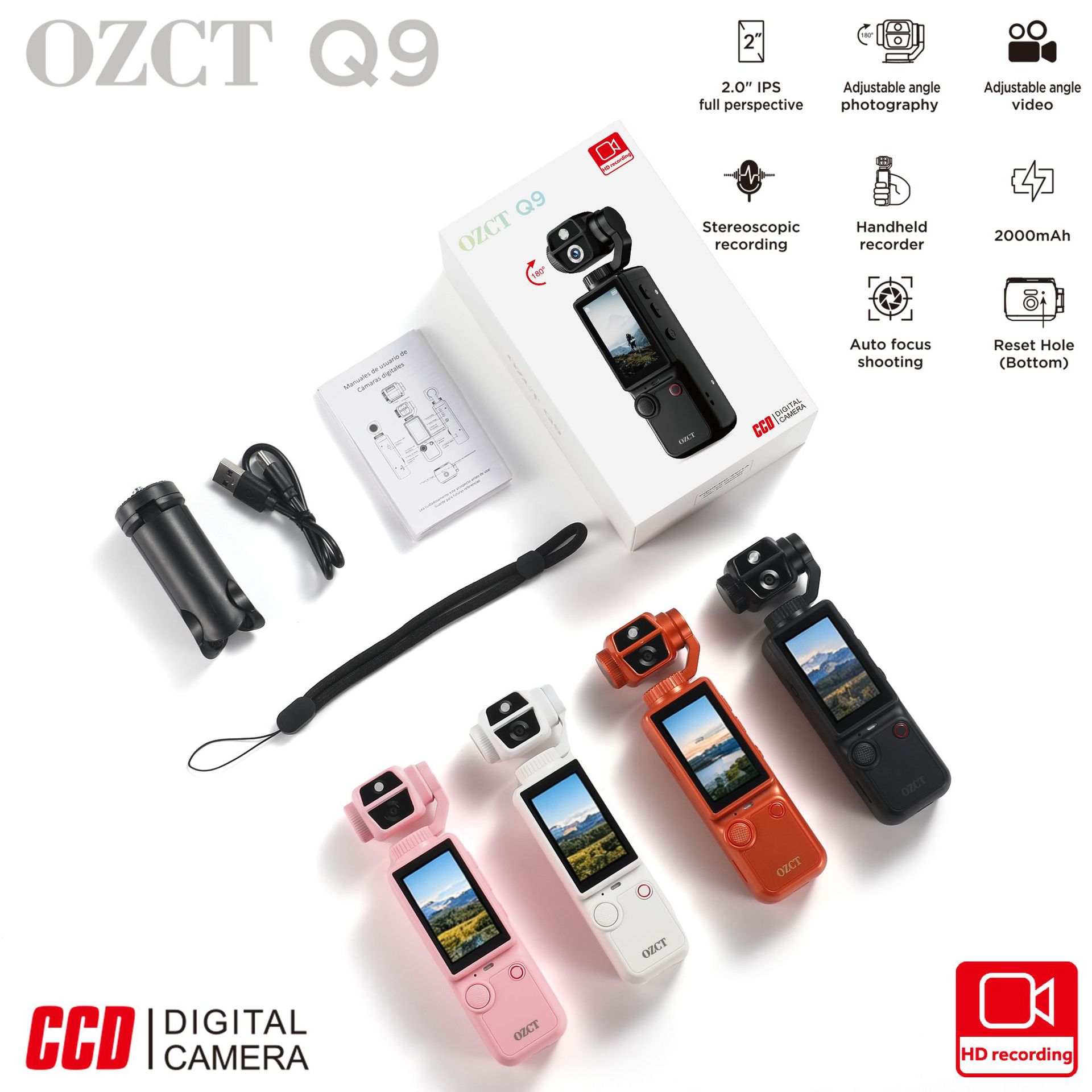 OZCT Q9 手持運動相機 4K高清 180°旋轉鏡頭|附32GB記憶卡 - Image 5