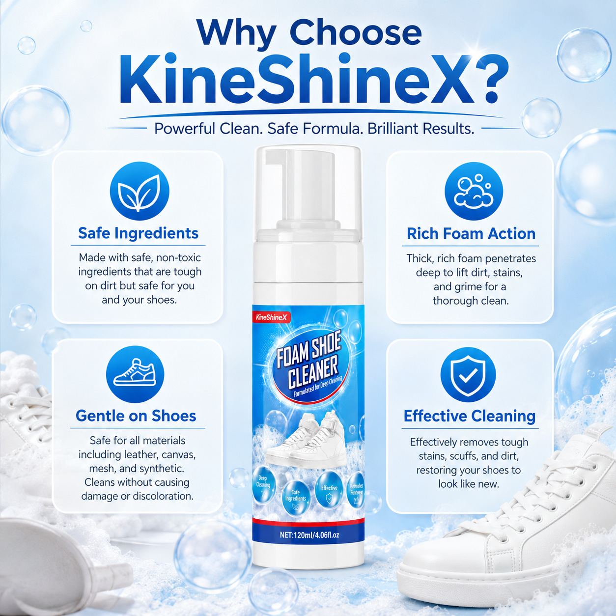 KineShineX 泡沫鞋履清潔劑|深層去污不傷鞋面 適用多種鞋材 - Image 2