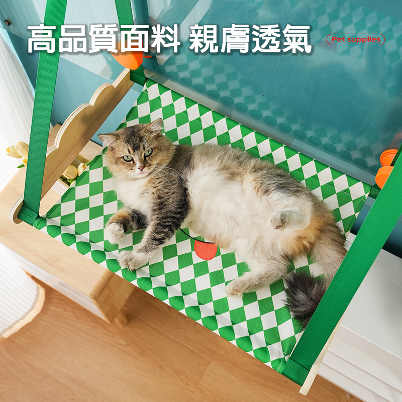 夢舒雅 懸掛式貓咪窗台吊床 吸盤安裝|雲朵木邊設計 透氣帆布躺椅 - Image 3