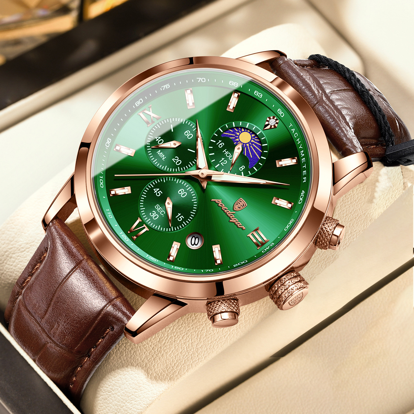 POEDAGAR 男士石英計時腕錶 43mm|30公尺防水 + 夜光功能 - Image 8