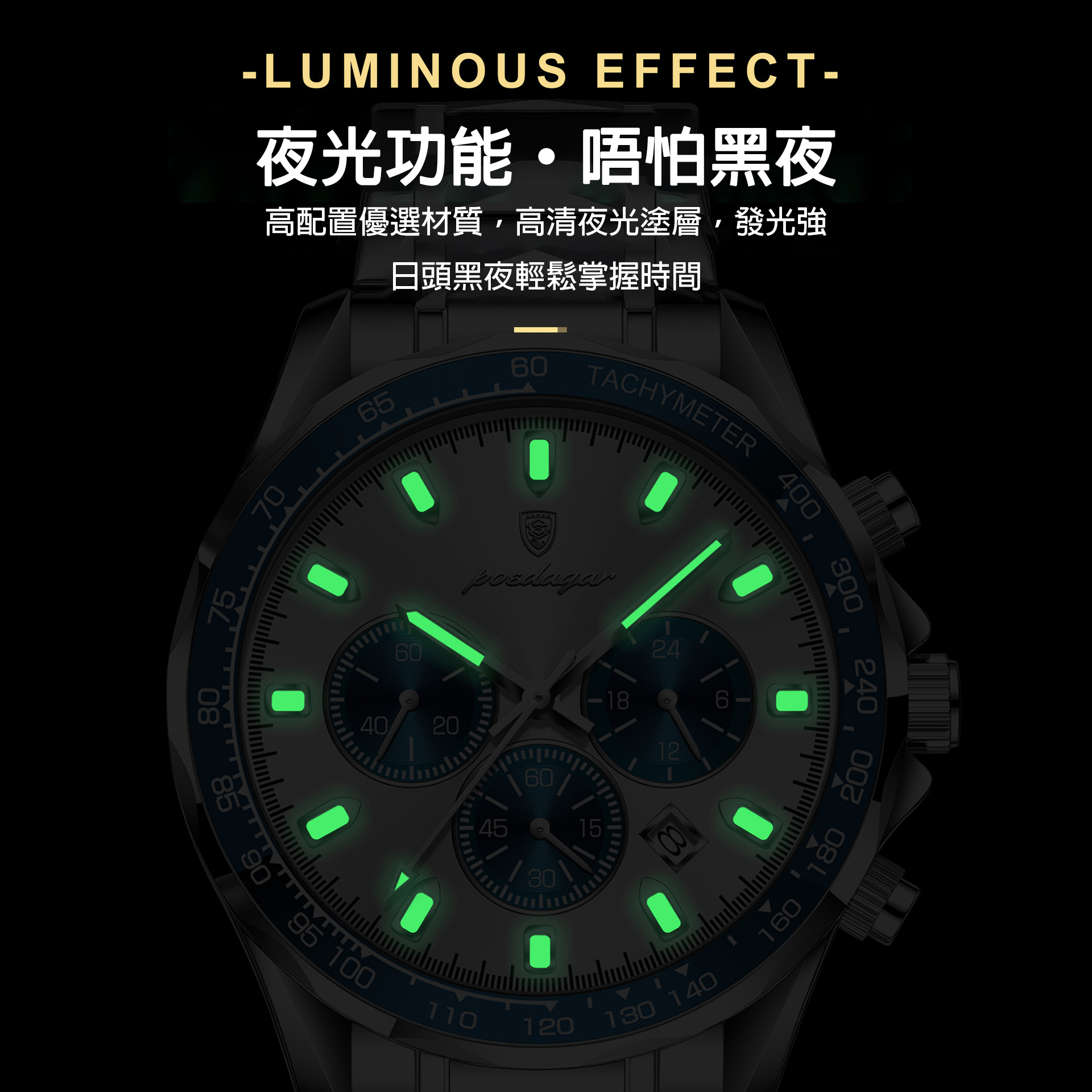 POEDAGAR 多功能夜光防水男士石英錶|駕馭商務與休閒嘅腕上藝術品 - Image 2