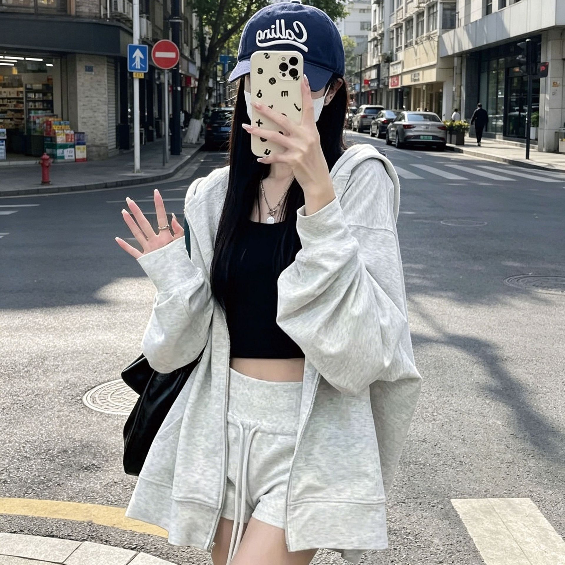 美式復古開胸連帽衛衣