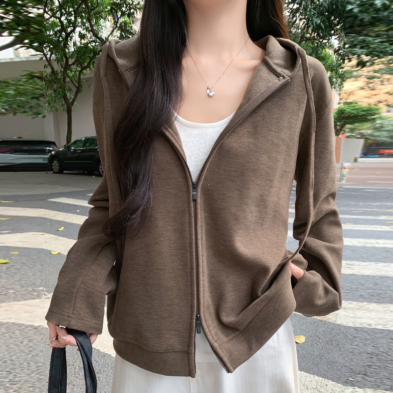 雙拉鏈連帽開衫外套女裝秋冬款 - Image 5