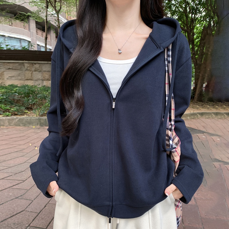 雙拉鏈連帽開衫外套女裝秋冬款 - Image 6