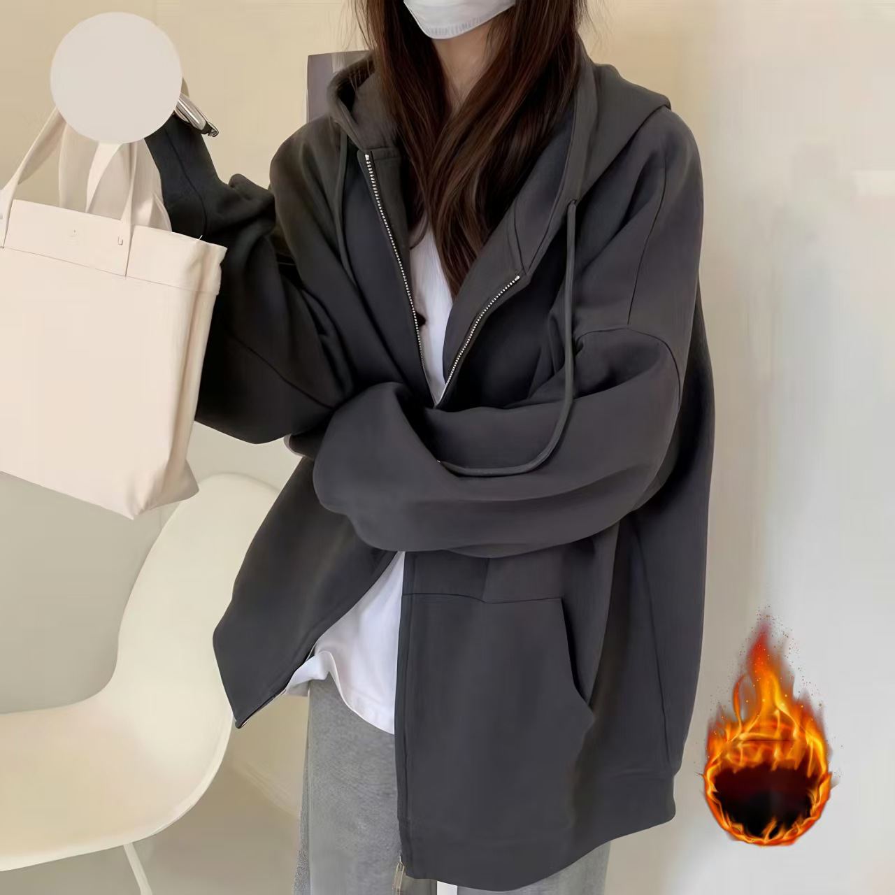 美式復古開胸連帽衛衣 - Image 15